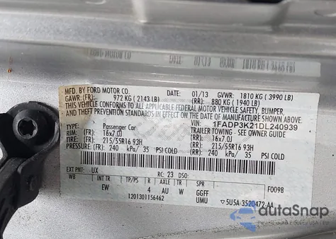 2013 Ford Focus Se from USA, damaged, VIN 1FADP3K21DL240939